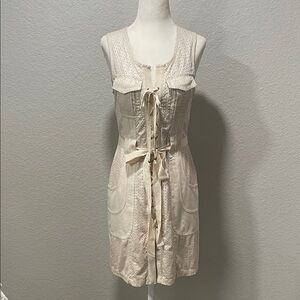 Tracy Reese New York Cream Dress Faux Leather Sleeveless Laces Down Side Zipper
